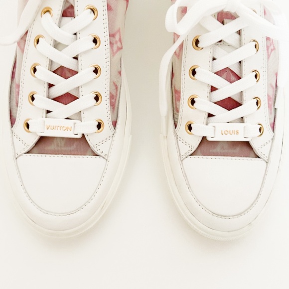 Louis Vuitton Stellar sneakers pink white LV logo monogram low top tennis shoes - Picture 4 of 12